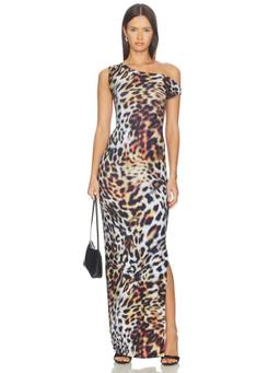 Norma Kamali - Drop Shoulder Women's Animal Print One Shoulder Gown Multi-Color