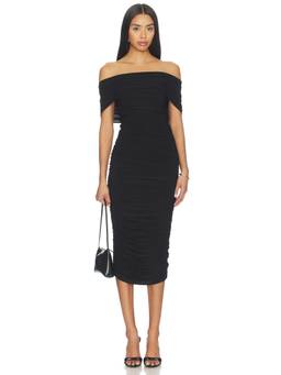 Norma Kamali - Women's Ruched Side Shirred Cowl Neck Midi Dress Black
