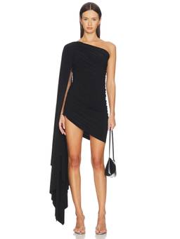 Norma Kamali - Diana Pickleball Women's One Shoulder Draped Mini Dress Black