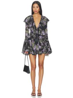 Norma Kamali - Deep V Ruffle Women's Floral Print Mini Dress Lavender