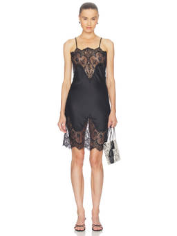 Norma Kamali - Bias Slip Women's Lace Trim Satin Nightdress Black