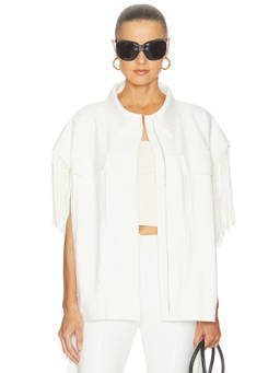 Norma Kamali - Oversized Women's Fringe Faux Suede Jacket Snow White