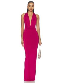 Nookie - Element Women's Halter Plunging Neck Maxi Gown Ruby