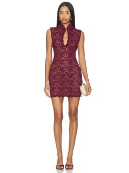 Nookie - Mystique Women's Lace High Neck Bodycon Mini Dress Wine