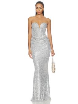 Nookie - Dante Maxi Women's Strapless Sequin Embellished Maxi Dress Silver