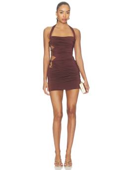 Nookie - Petra Women's Ruched Cut-Out Halter Bodycon Mini Dress Brown