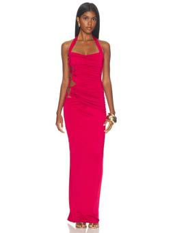 Nookie - Petra Ring Women's Ruched Cut-Out Halter Maxi Dress Pink