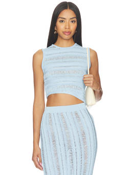 NONchalant Label - Jasmine Women's Sleeveless Semi-Sheer Knit Crop Top Blue