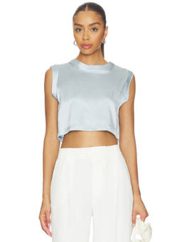 NONchalant Label - Mel Women's Satin Sleeveless Crop Top Blue