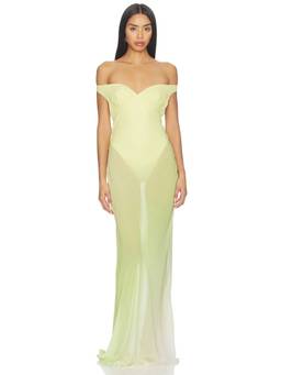 Natalie Rolt - Brielle Women's Off-Shoulder Sheer Georgette Maxi Dress Yellow