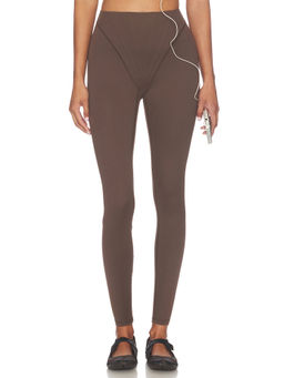 NikeSKIMS - Matte Corset Women's High-Waist Ribbed Stretch Leggings Dark Sepia