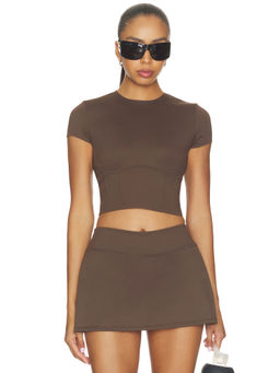 NikeSKIMS - Matte Women's Dri-FIT Ribbed Corset Crop Top Dark Sepia