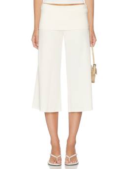Oddli - Cropped Gaucho Women's Fold-Over Waist Wide-Leg Culottes Cream