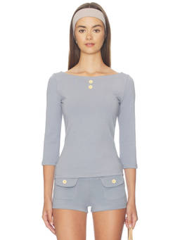 Oddli - 3/4 Boat Neck Women's Stretch Jersey Top Light Blue Grey