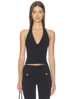 Oddli - Women's Sleeveless Halter Neck Stretch Jersey Top Black