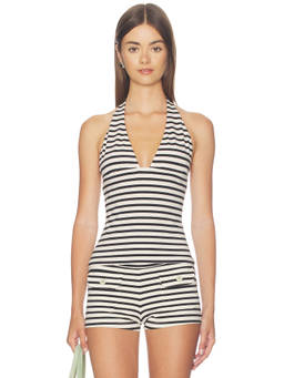 Oddli - Women's Striped Halter Neck Stretch Jersey Top White
