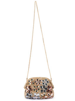 olga berg - Fern Crystal Embellished Clutch Natural