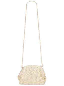olga berg - Studded Woven Clutch Beige