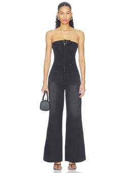 One Teaspoon - Dark Angel Women's Strapless Wide-Leg Denim Jumpsuit Black