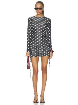 One Teaspoon - Polka Darling Women's Sheer Mesh Ruched Mini Dress Black