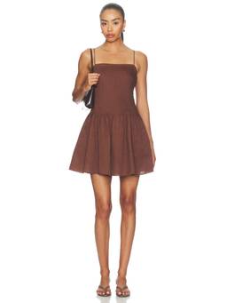 onia - Dropped Waist Women's Pintuck Fit & Flare Dress Brown