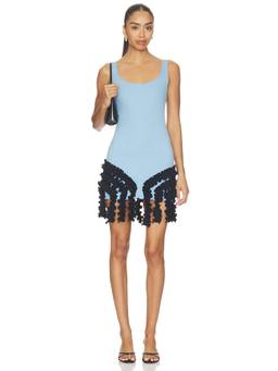 OperaSPORT - Seamless Women's Ribbed Scoop Neck Mini Dress Blue