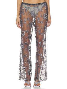 OperaSPORT - Nona Women's Elastic Waist Embroidered Palazzo Pants Coral