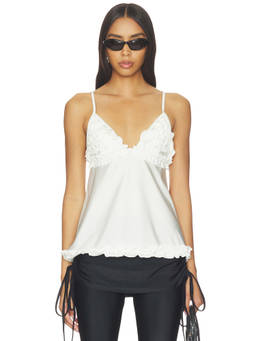 OperaSPORT - Beatrice Women's Ruffled Sheer Jersey Camisole Top White