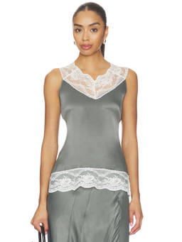OperaSPORT - Women's Satin Lace Trim Sleeveless Top Coral