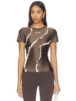 OperaSPORT - Contrast Ruffle Women's Fitted Crew Neck T-Shirt Brown