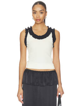 OperaSPORT - Rosalie Women's Ribbed Lettuce-Edge Tank Top White