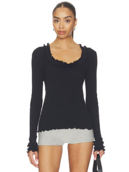 OperaSPORT - Rosie Women's Seamless Rib Jersey Lettuce-Edge Top Black