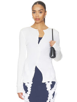 OperaSPORT - Claire Women's Asymmetric Button Front Rib Jersey Top White