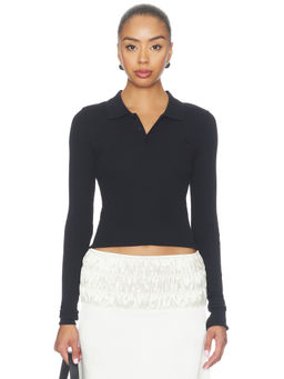OperaSPORT - Seamless Women's Ribbed Henley Neck Top Black