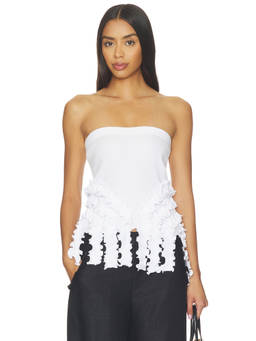OperaSPORT - Seamless Women's Strapless Lettuce-Edge Top White