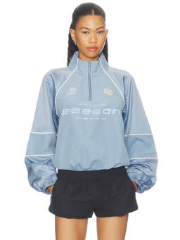 Off Season - Collared Women's Quarter Zip Coated Ripstop Bodysuit Blue