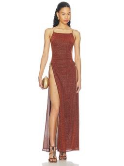 Oseree - Lumiere Shell Women's Metallic Cut-Out Maxi Dress Brown
