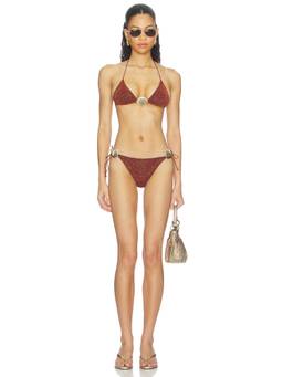 Oseree - Lumiere Shell Women's Metallic Halter Tie-Up Bikini Set Brown