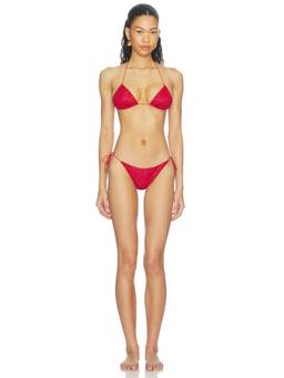 Oseree - Lumiere Women's Metallic Padded Halter Neck Bikini Set Coral