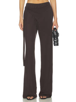 Ottolinger - Linen Women's Elastic Waist Wrap Front Trackpants Brown