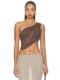 OW Collection - Curve Women's One Shoulder Backless Crop Top Brown