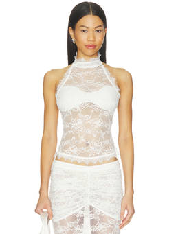 OW Collection - Selah Women's Lace Halter Neck Sleeveless Top White