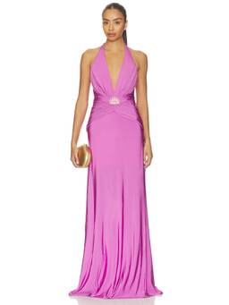 PatBO - Gisele Jersey Women's Halter Neck Back Slit Maxi Dress Purple