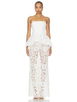 PatBO - Gal Embroidery Women's Strapless Peplum Maxi Dress White