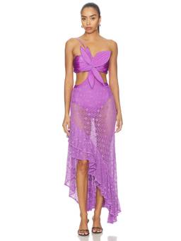 PatBO - Sirena Mesh Flower Women's One Shoulder Cut-Out Maxi Dress Lavender