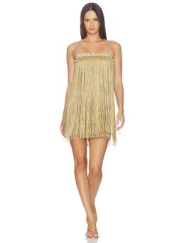 PatBO - Aurea Crochet Women's Fringe Faux Pearl Mini Dress Gold