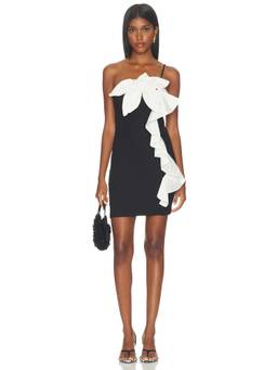 PatBO - Taffeta Tarsila Women's One-Shoulder Ruffle Bodycon Mini Dress Black