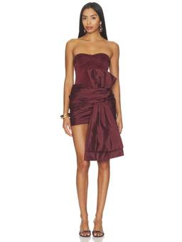 PatBO - Tarsila Bow Women's Strapless Ruched Mini Bodycon Dress Brown
