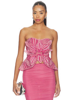 PatBO - Amelia Women's Strapless Beaded Corset Top Pink