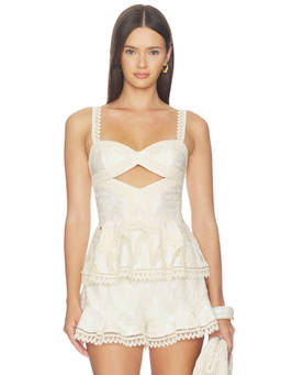 PatBO - Bertha Women's Lace Cut-Out Peplum Top Off White